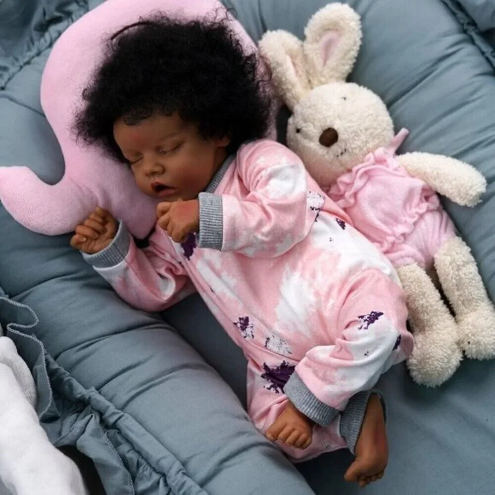 JIZHI  Reborn Baby girl Dolls Black -17Inch Baby-Soft Body & Curls Realistic